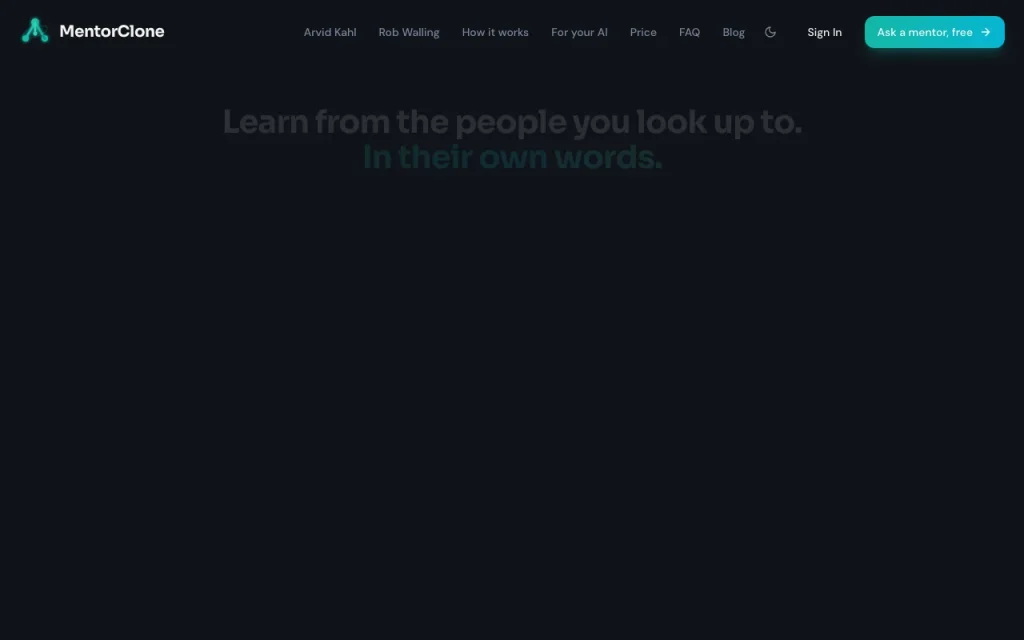 MentorClone Startseite – Screenshot des KI-Tools chat-assistenten, Oct 1, 2026