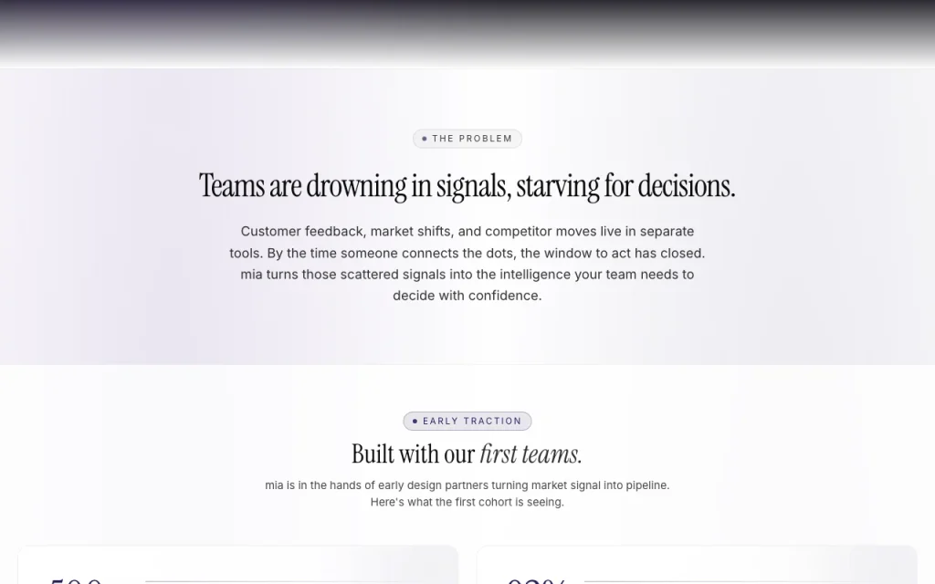 mia homepage — screenshot of the research & search AI tool, Oct 2, 2026