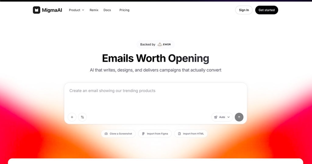 Migma Startseite, Screenshot, KI-Tool produktivität & schreiben