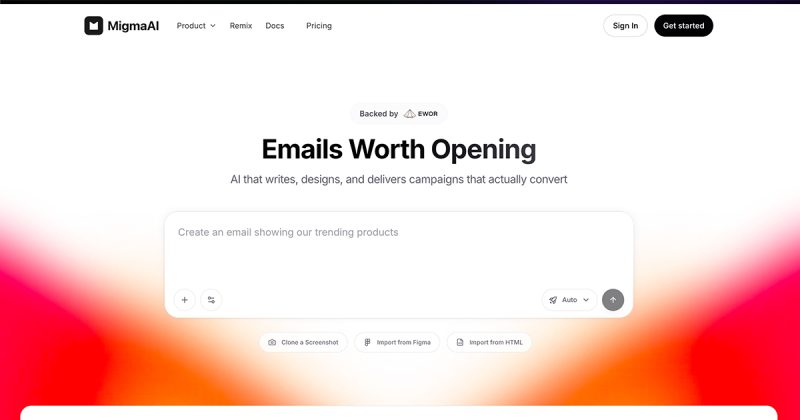 Migma Startseite, Screenshot, KI-Tool produktivität & schreiben