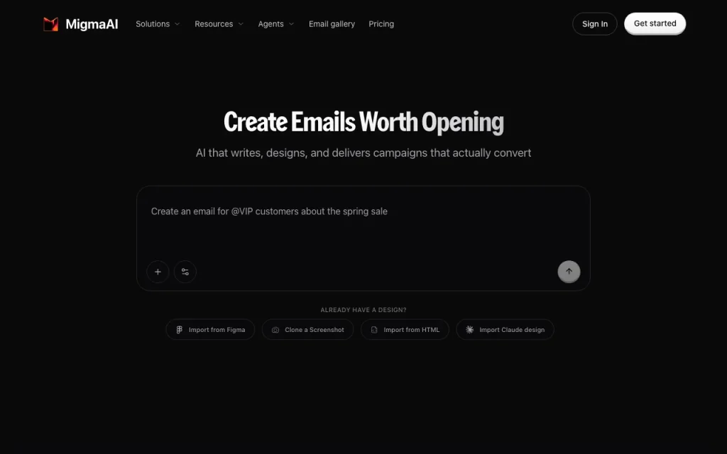 Migma homepage — screenshot of the productivity & writing AI tool, Oct 1, 2026
