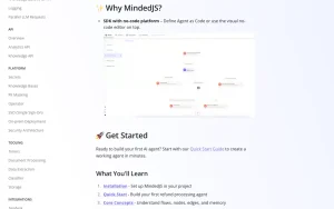 Minded docs page homepage screenshot, productivity & writing AI tool