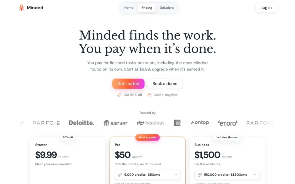 Minded pricing page with plans and prices — screenshot of the productivity & writing AI tool, Oct 1, 2026