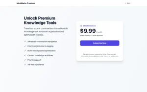 MindMarks pricing page with plans and prices — screenshot of the productivity & writing AI tool, 2026-10-02