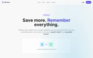 Mindrop about page — screenshot of the productivity & writing AI tool, 2026-10-02