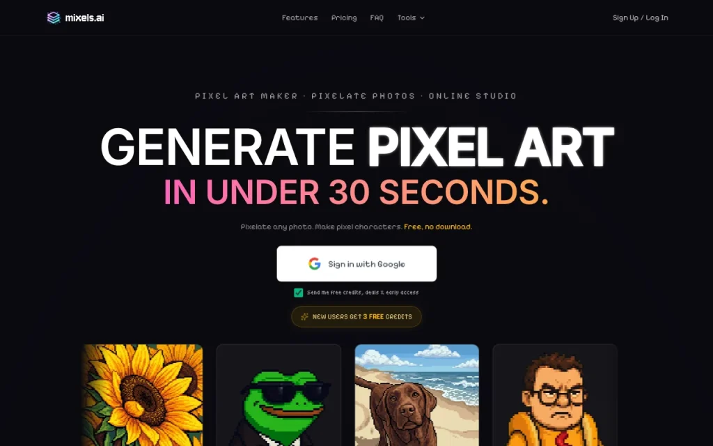 Mixels.ai Startseite – Screenshot des KI-Tools bilderzeugung, Oct 2, 2026