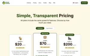 ModelMonkey pricing page with plans and prices — screenshot of the productivity & writing AI tool, 2026-10-02