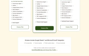 ModelMonkey pricing page with plans and prices — screenshot of the productivity & writing AI tool, 2026-10-02