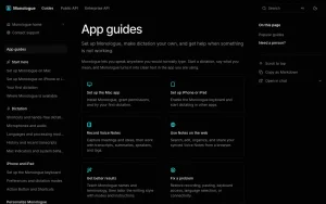 Monologue docs page homepage screenshot, audio & voice AI tool