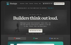 Monologue homepage page homepage screenshot, audio & voice AI tool