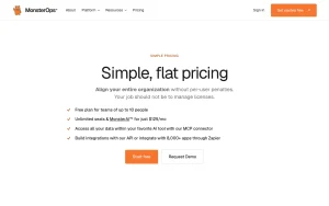 MonsterOps pricing page with plans and prices — screenshot of the productivity & writing AI tool, 2026-10-02