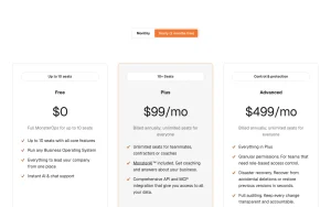 MonsterOps pricing page with plans and prices — screenshot of the productivity & writing AI tool, 2026-10-02