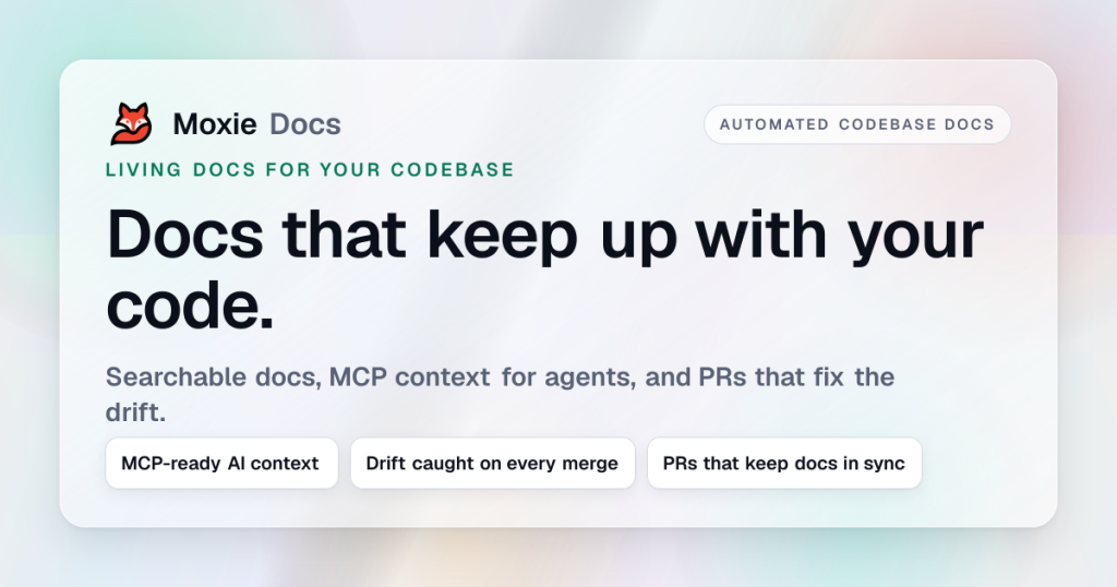 Captura de la página de inicio de Moxie Docs, herramienta de IA programación