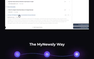 MyNewsly homepage — screenshot of the research & search AI tool, 2026-10-01
