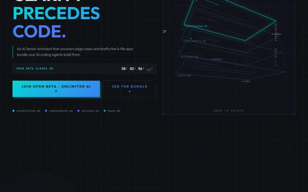 MySpec página principal — captura de pantalla de la herramienta de IA programación, Oct 1, 2026