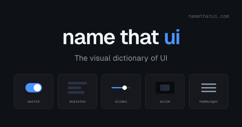 NameThatUI homepage screenshot, coding AI tool