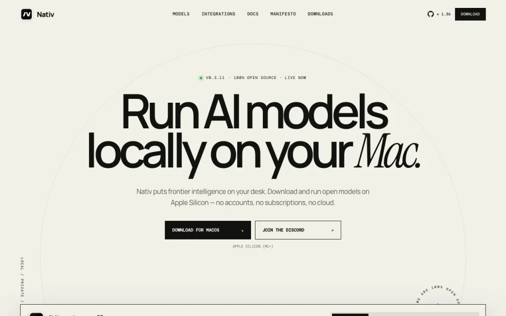 Nativ homepage screenshot, chat assistants AI tool