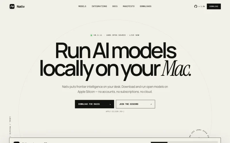 Nativ homepage screenshot, chat assistants AI tool