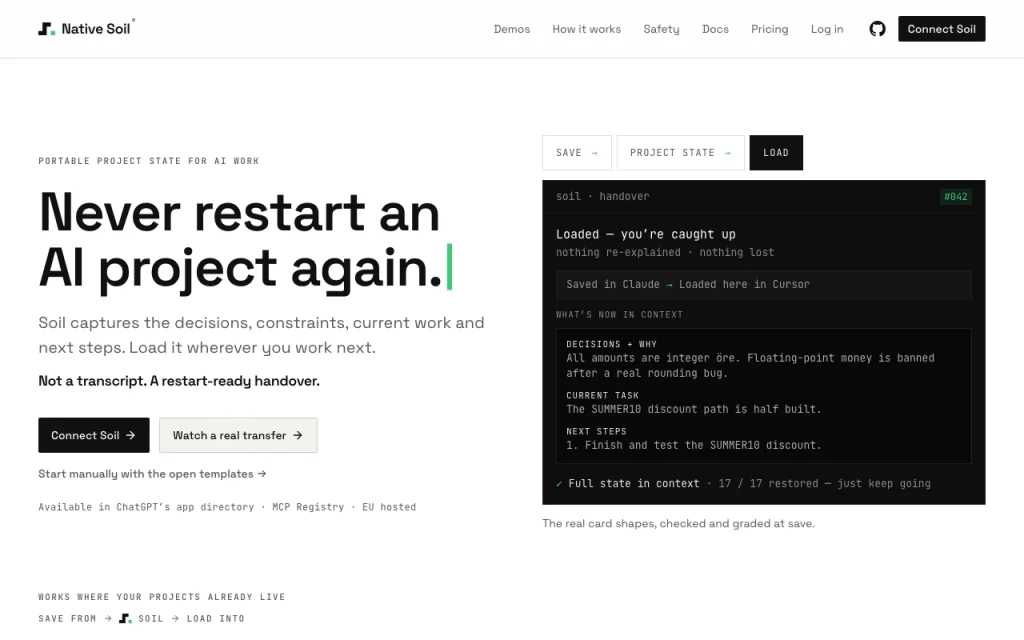 Native Soil Startseite – Screenshot des KI-Tools produktivität & schreiben, Oct 1, 2026