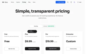 nbot.ai pricing page homepage screenshot, research & search AI tool