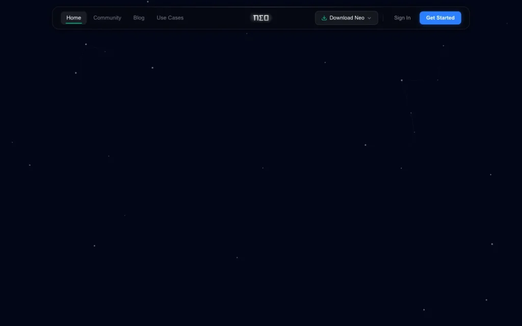 NEO homepage screenshot, coding AI tool