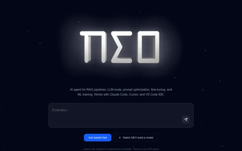 NEO homepage — screenshot of the coding AI tool, Oct 2, 2026