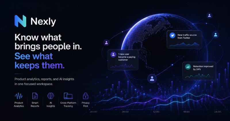 Nexly Analytics Startseite, Screenshot, KI-Tool produktivität & schreiben