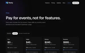 Nexly Analytics pricing page with plans and prices — screenshot of the productivity & writing AI tool, 2026-10-01