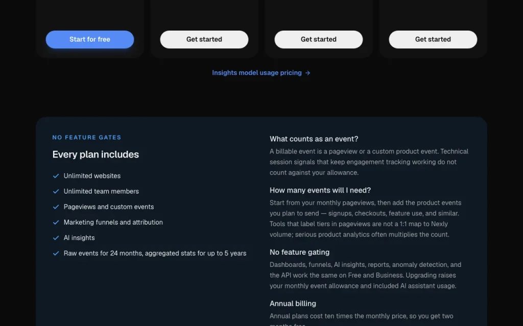 Nexly Analytics page de tarifs avec offres et prix — capture d'écran de l'outil d'IA productivité et rédaction, Oct 1, 2026