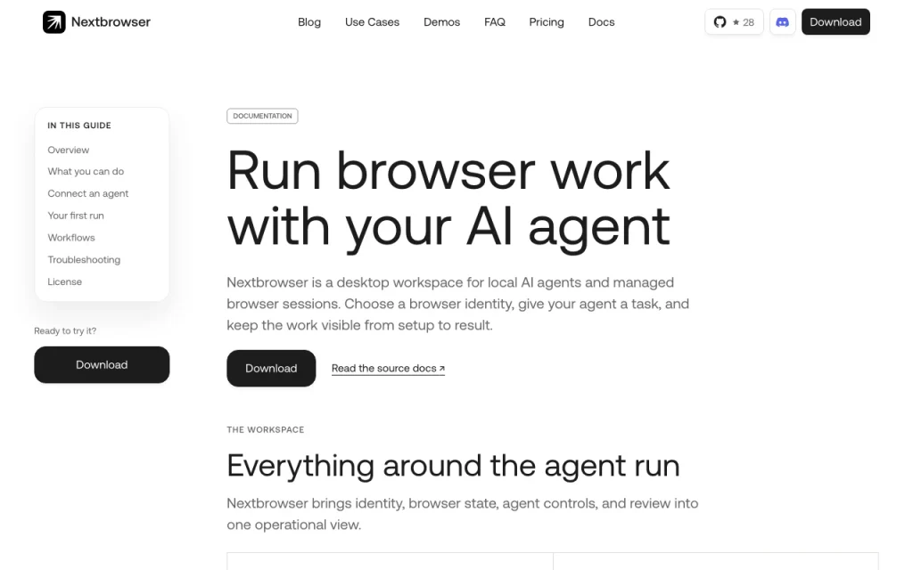 Nextbrowser documentation — capture d'écran de l'outil d'IA productivité et rédaction, Oct 2, 2026
