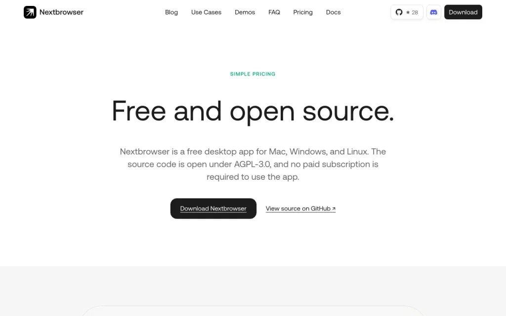 Nextbrowser page de tarifs avec offres et prix — capture d'écran de l'outil d'IA productivité et rédaction, Oct 2, 2026