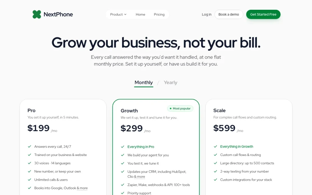 NextPhone page de tarifs avec offres et prix — capture d'écran de l'outil d'IA productivité et rédaction, Oct 2, 2026