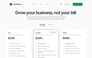NextPhone pricing page with plans and prices — screenshot of the productivity & writing AI tool, 2026-10-02