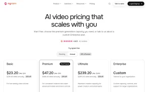 ngram pricing page with plans and prices — screenshot of the video AI tool, 2026-10-02
