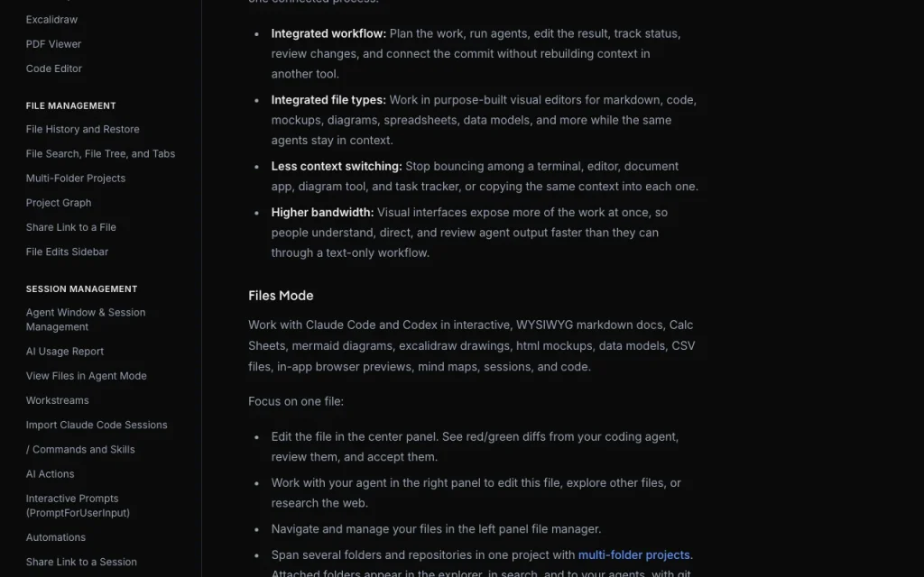 Nimbalyst documentation — screenshot of the coding AI tool, Oct 1, 2026
