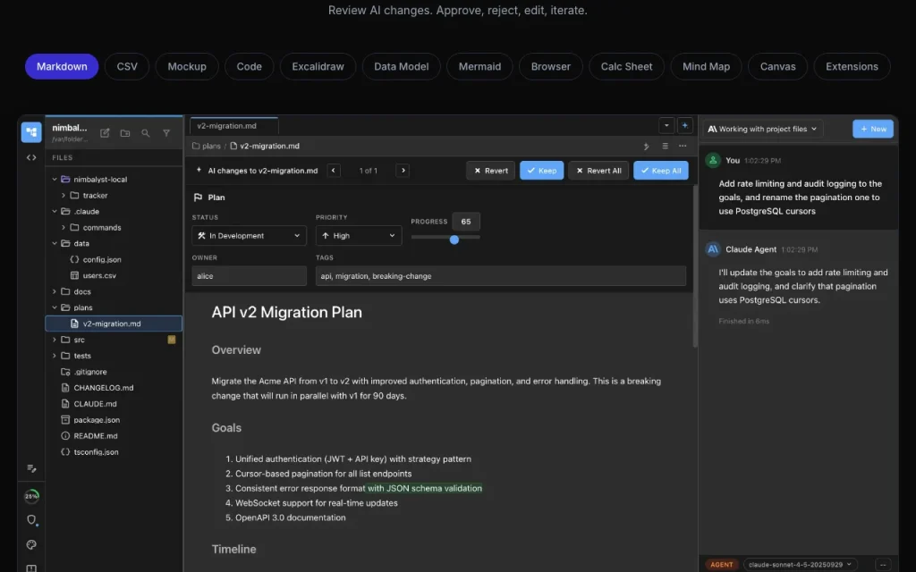 Nimbalyst homepage — screenshot of the coding AI tool, Oct 1, 2026