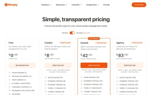 Nimply pricing page with plans and prices — screenshot of the productivity & writing AI tool, 2026-10-01