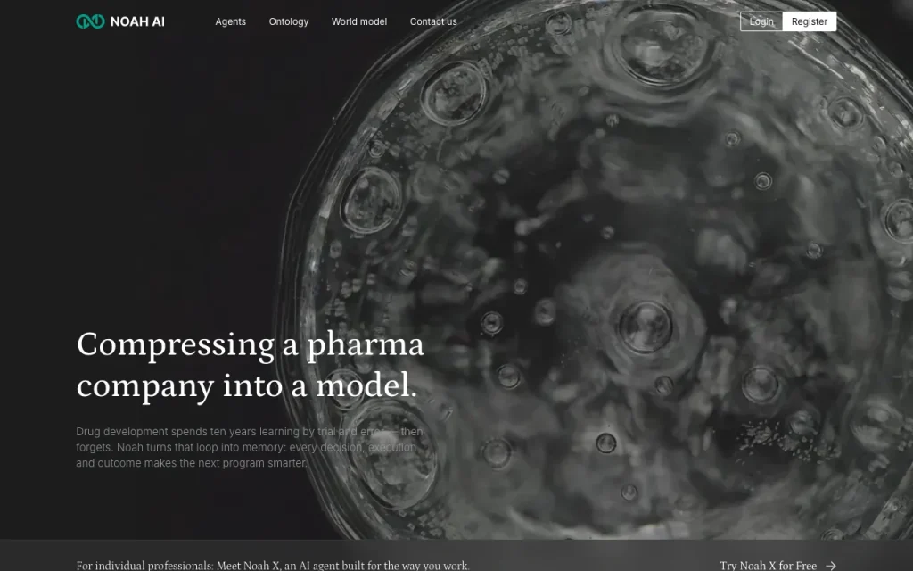 Noah AI página principal — captura de pantalla de la herramienta de IA investigación y búsqueda, Oct 2, 2026