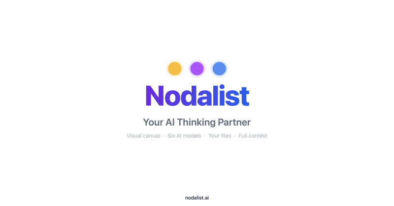 Nodalist AI homepage screenshot, research & search AI tool