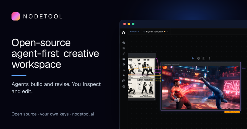 NodeTool homepage screenshot, video AI tool