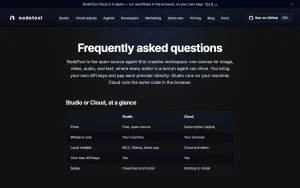 NodeTool FAQ page — screenshot of the video AI tool, 2026-10-02
