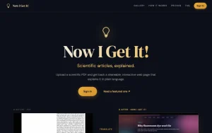 Now I Get It! homepage — screenshot of the research & search AI tool, 2026-10-02