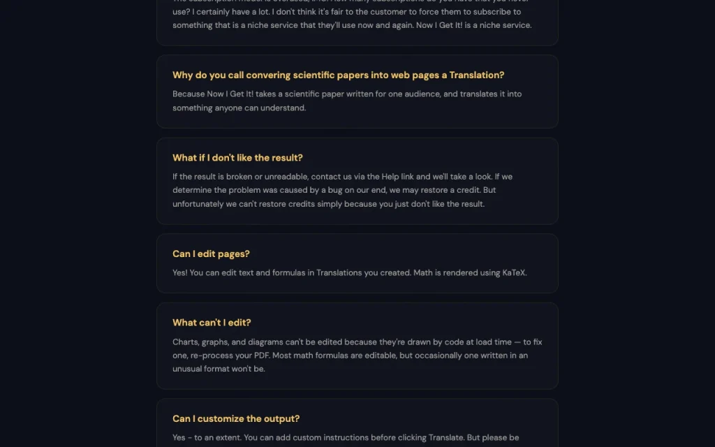 Now I Get It! pricing page with plans and prices — screenshot of the research & search AI tool, Oct 2, 2026