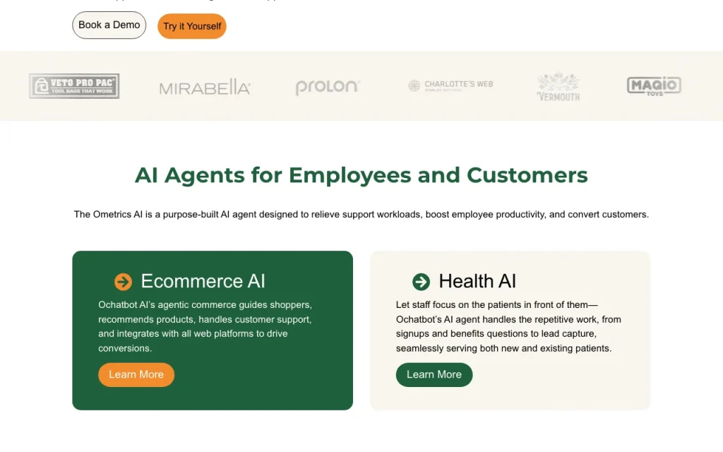 Ochatbot página principal — captura de pantalla de la herramienta de IA productividad y escritura, Oct 2, 2026