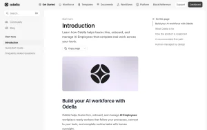 Odella documentation — screenshot of the productivity & writing AI tool, 2026-10-02