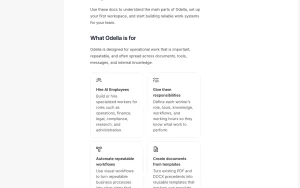 Odella documentation — screenshot of the productivity & writing AI tool, 2026-10-02