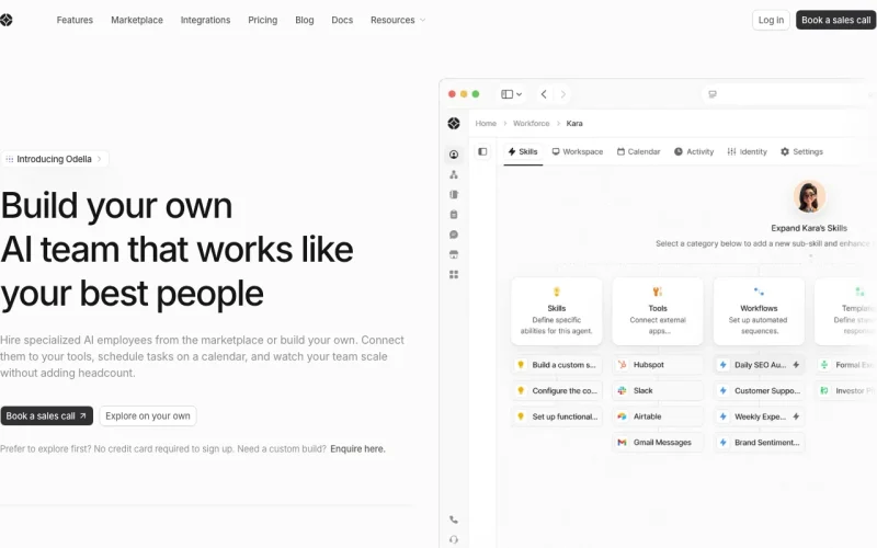 Odella homepage screenshot, productivity & writing AI tool