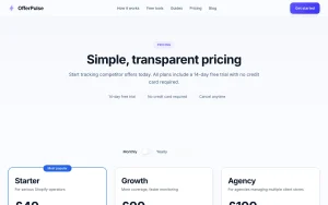 OfferPulse pricing page homepage screenshot, productivity & writing AI tool