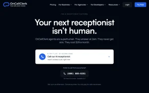OnCallClerk homepage page homepage screenshot, audio & voice AI tool