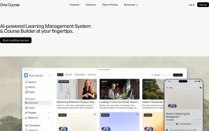 One Course homepage — screenshot of the productivity & writing AI tool, 2026-10-02